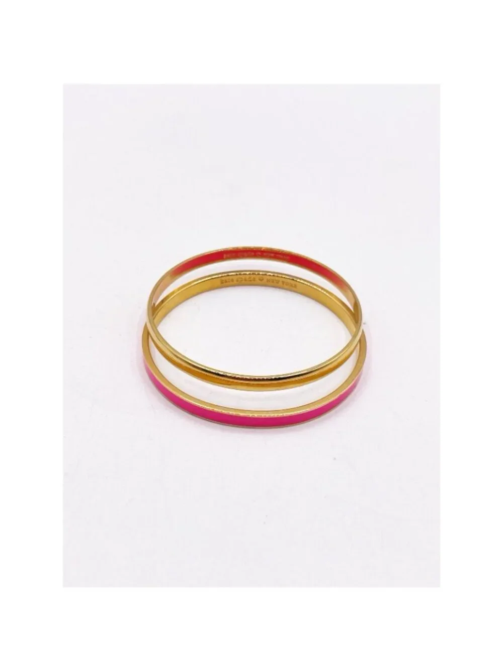 Kate Spade NY Gold Tone Hot Pink Hot To Trot & Heart Of Gold Bangle Bracelet Set - Picture 6 of 6